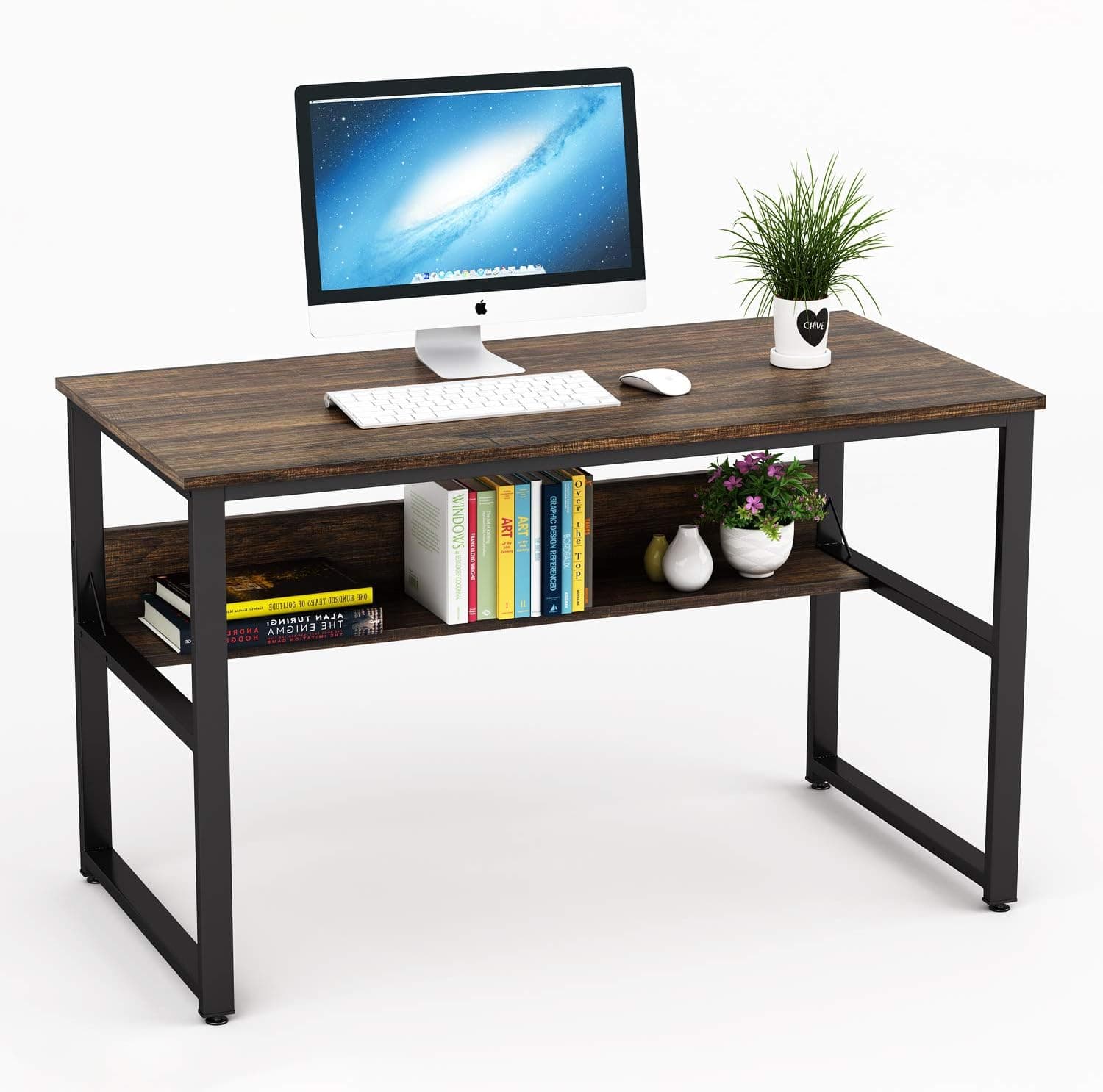 Umekesa 47" Computer Desk with Bookshelf,Home Modern Desk for Home Office, Sturdy Writing Desk with Bookshelf Computer Desk Home Office Desk, Walnut, 47.2" L x 23.6" W x 29.5" H
