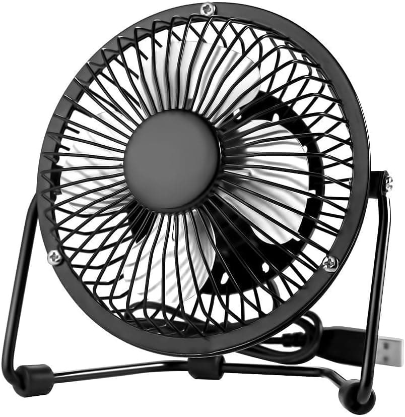 Momoday 360-degree Rotating Rotatable Fan USB Powered Mini Metal Electric Fan Desk Cooling Fan Portable Office Computer Laptop PC USB Plug Queit Radiating Cooling Mini Fan with ON/Off Switch (Black)
