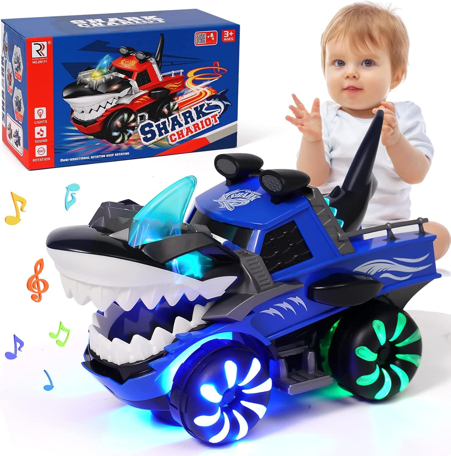 KidsMind Shark Monster Trucks for Boys,Big Shark Car Lights Up Toy with Chomper Shakes Sounds Monster Truck for Boys Toddler 1 2 3 4 5 Years Old Birthday Party Favors