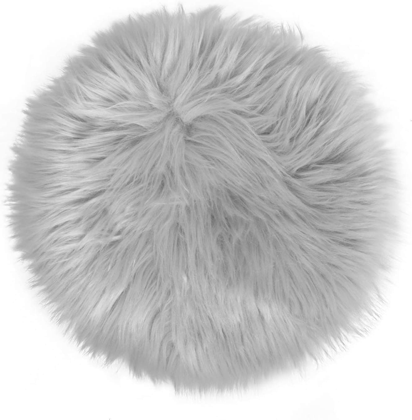 AQUEENLY Sheepskin Cushion Faux Fur Seat Cover Round Area Rugs for Office Bedroom Living Room, 12 inches (Grey)