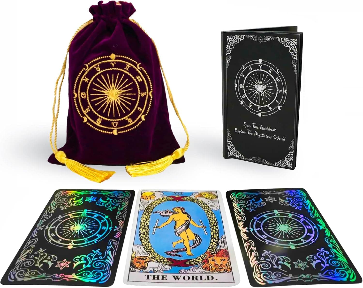 SPIRITDUST Tarot Cards Deck - 78 Original Tarot Deck for Beginners with Guide Book - Holographic Tarot Deck & Embroidered Tassel Carry Bag