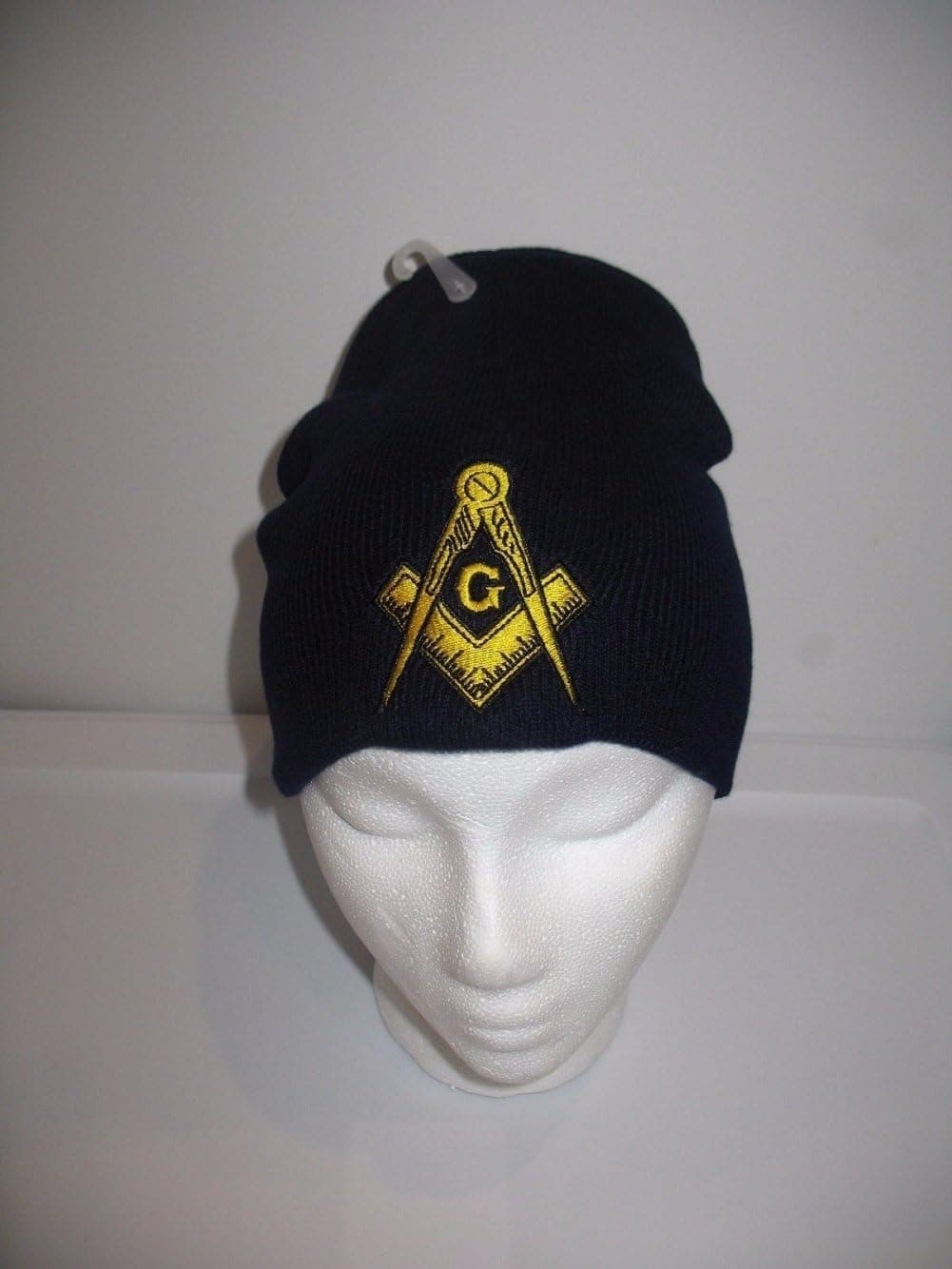 Mason Masonic Navy Blue with Gold Symbol Winter Knit Beanie Skull Cap Military Veteran Skully