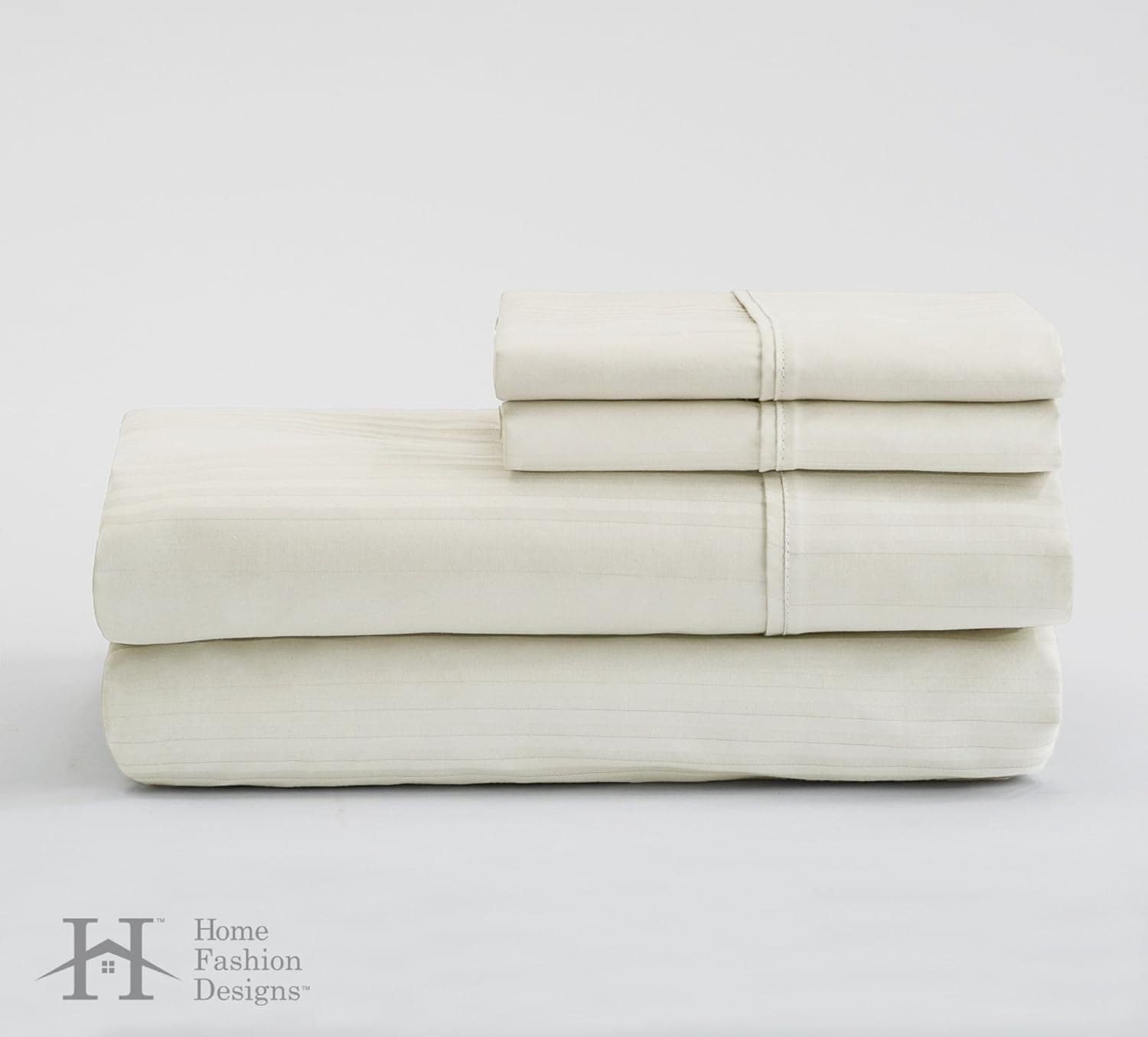 400 Thread Count 100% Cotton Variegated Stripe Luxury Sheet Set By Home Fashion Designs Brand (King, Ivory)