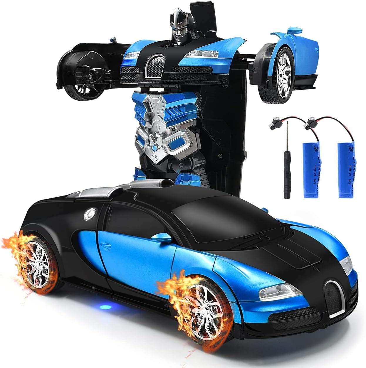 Trimnpy RC TransformRobot Toy Remote Control Car for Kid, Hobby Deformation Vehicles, 360 Speed Drifting with One Button Transformation 1:18 Scale, 6-18 Year Old Boys & Girls Birthday Gifts (Blue)