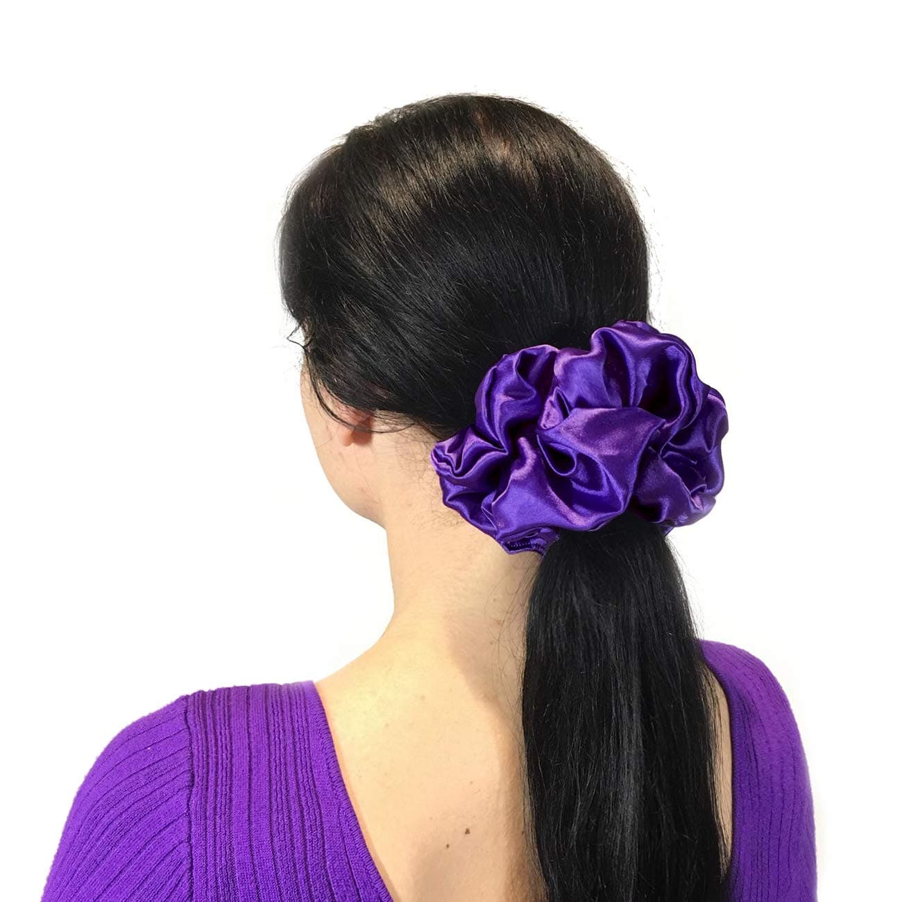 Premium Soft Silk "Tahari" Scrunchies XXL Oversize Gentle for Hair Jumbo Silk Scrunchie, Large Hair Elastic Band for Women Girls, Big Sleep Scrunchy No Crease Ponytail Holder Hair Ties (Purple)