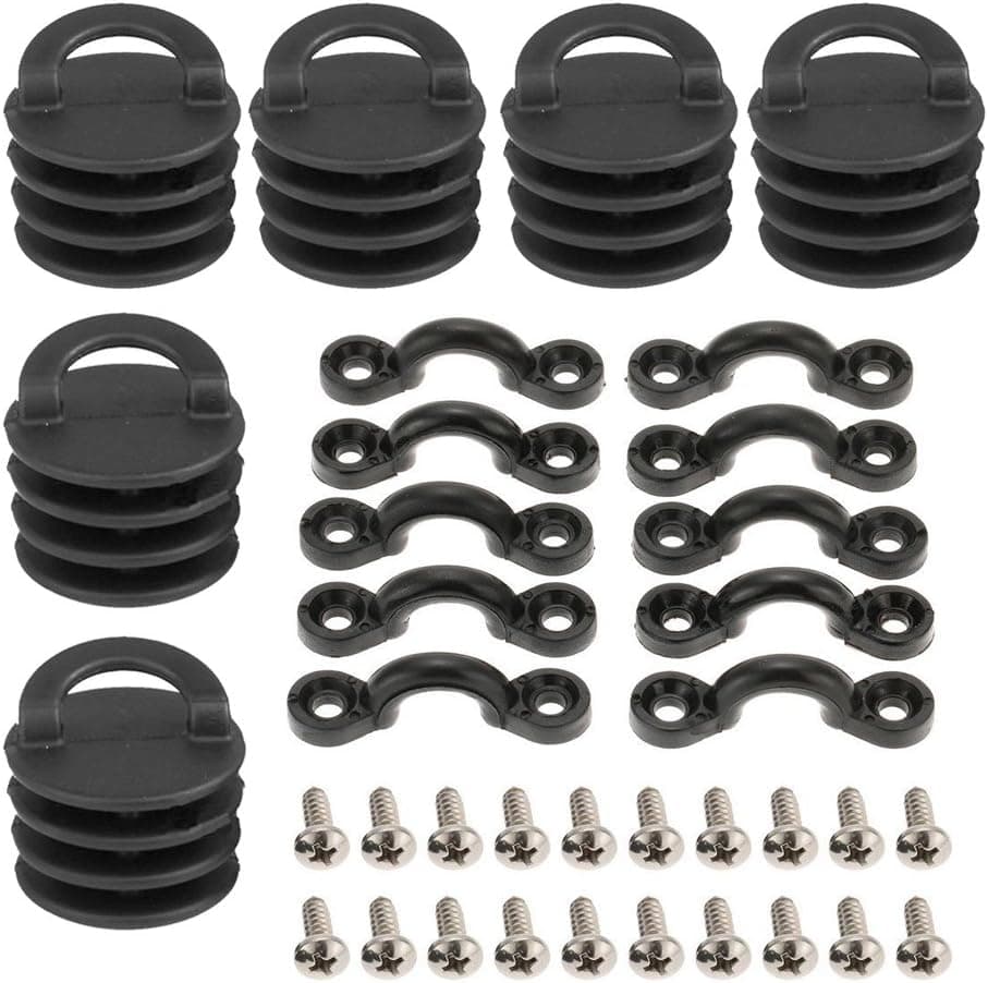 Gimiton 6 PcsKayak Scupper Plugs, Marine Kayak Drain Scupper Plugs Stoppers + 10pcs Nylon Bungee Deck Loops Tie Down Pad Eye with 20 Screws for Boat Kayak Deck Rigging Kit (A)