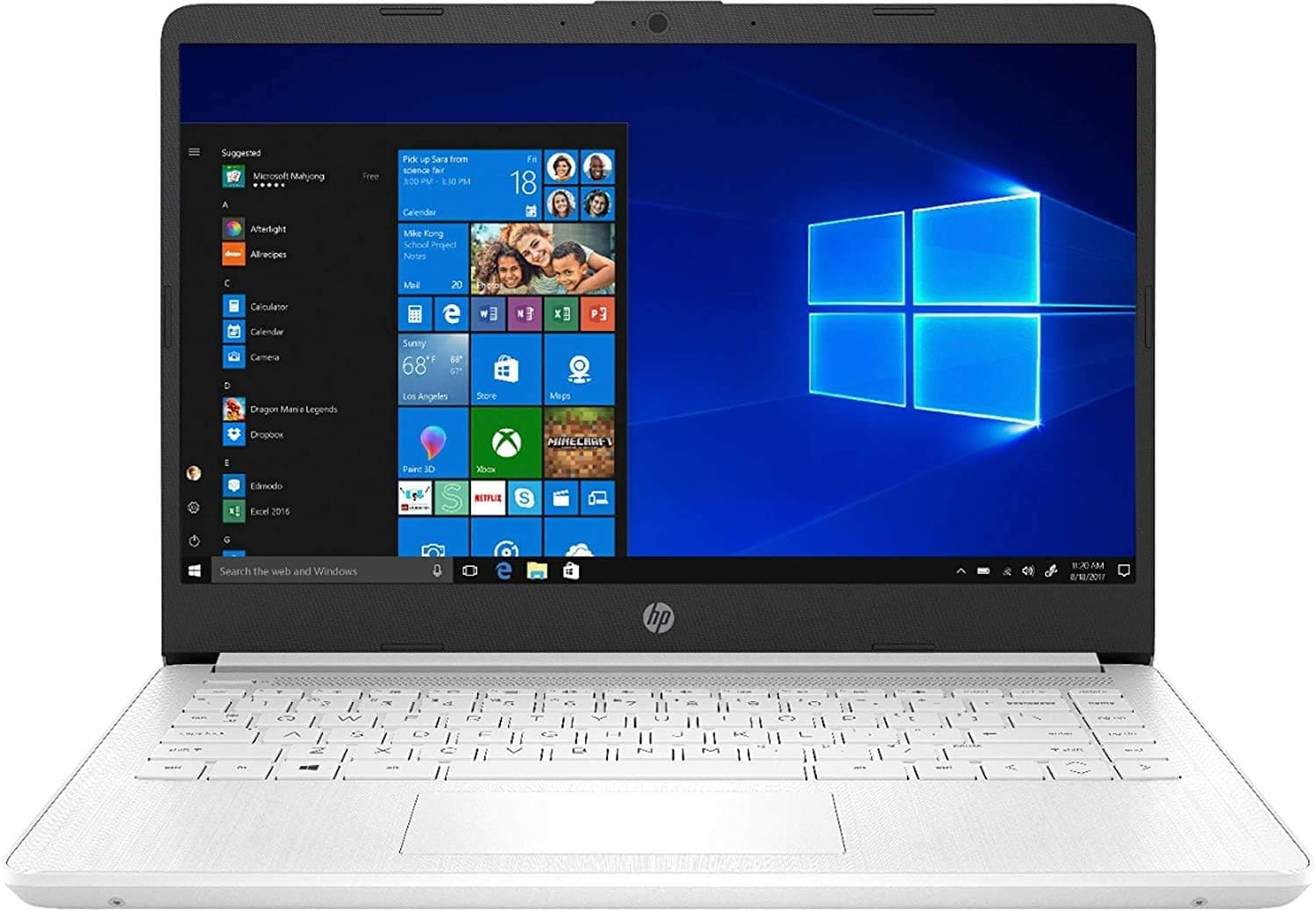 2021 Newest HP Stream 14-inch HD Laptop, White, Intel N4020 up to 2.8 G, 8GB RAM, 128G Space(64G eMMC+64G MemoryCard), WiFi, Webcam, Bluetooth, Windows 10 S, Office 365 for 1 Year, Allyflex MP