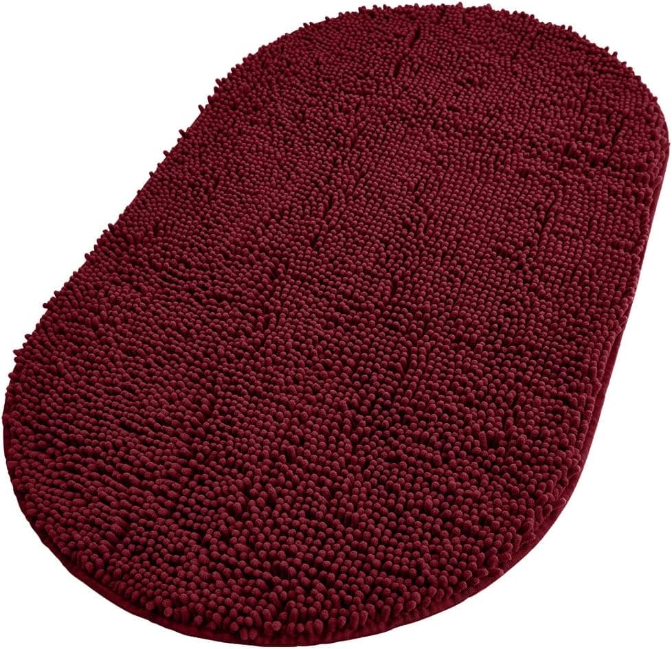 Gorilla Grip Original Luxury Chenille Bath Rug Mat, 24x42, Extra Soft and Absorbent Large Oval Shaggy Bath Rugs, Machine Wash Dry, Plush Carpet Mats for Tub, Shower, and Bath Room, Burgundy
