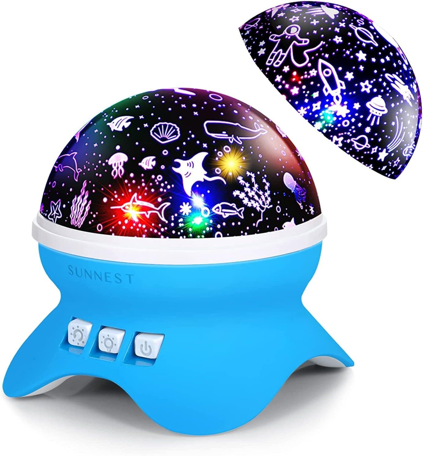 Baby Night Light Kids Projector Christmas, SUNNEST Starry Sky Lights Lamp 360 Degree Rotating Space and Ocean Themes with 8 Lighting Modes, Star Projector Gifts