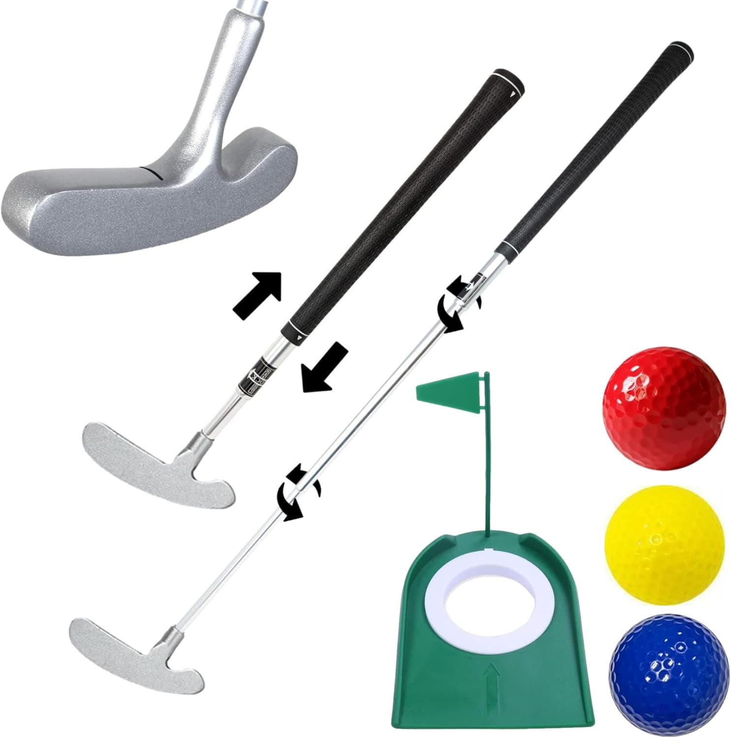 Kids Adjustable Putter with Retractable Shaft and Right Hand and Left Hand Junior Grip for Children putt putt