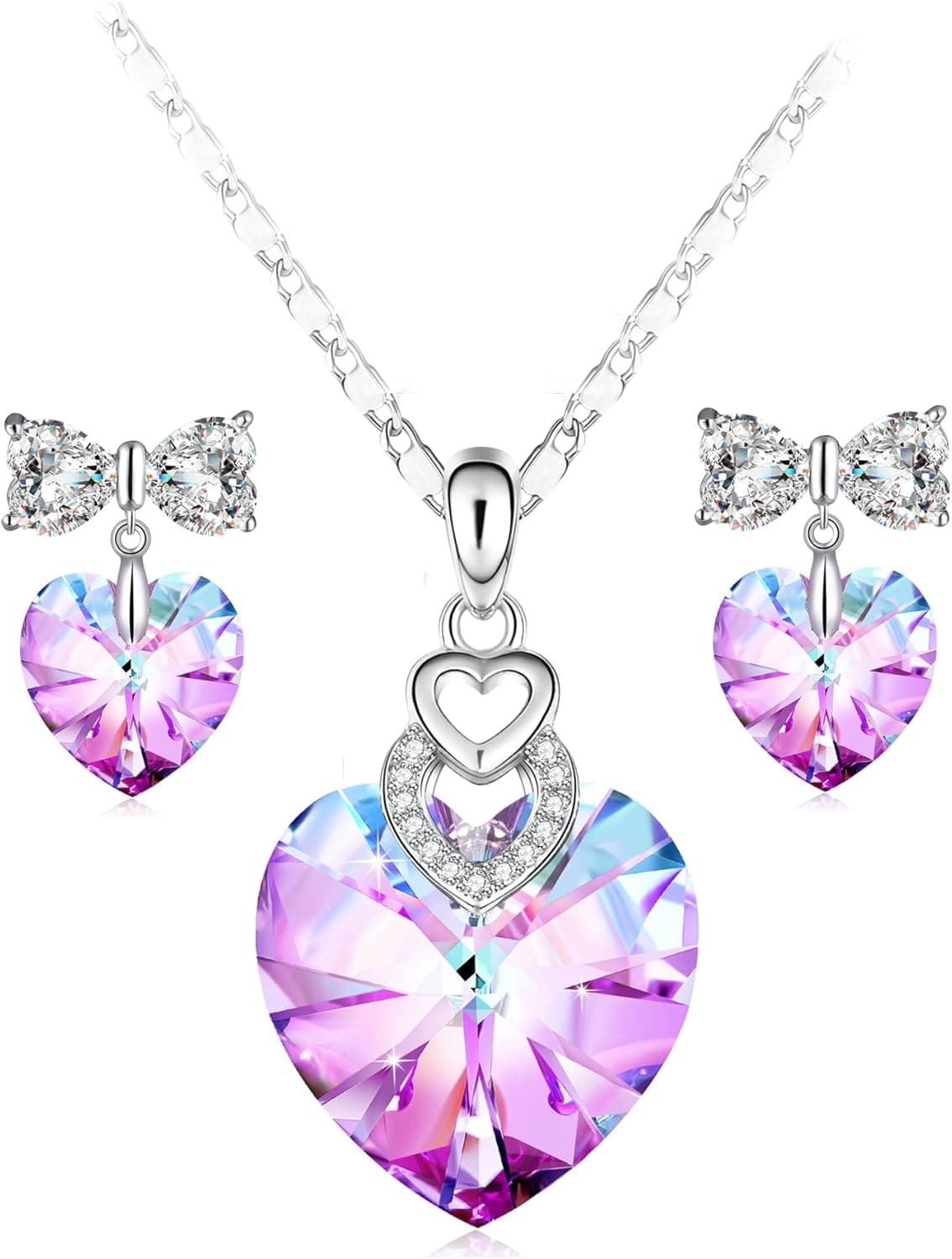 PLATO H 3 Heart Jewelry Set Crystals Valentine's Gift for for Women Girls Pendant with Elegant Box Anniversary Mothers Day Gifts for her