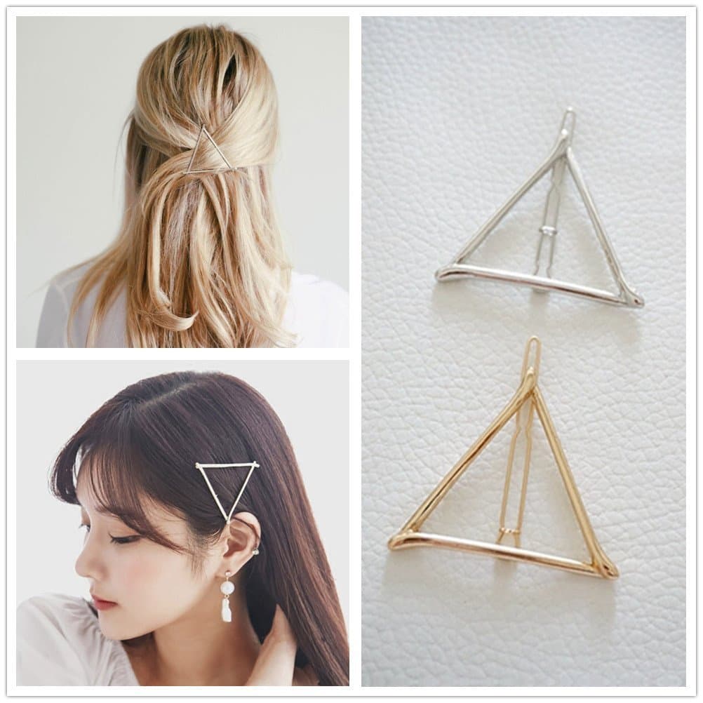 NiceWave Minimalist Dainty Gold Silver Hollow Triangle Geometric Metal Hairpin Hair Clip Clamps Accessories Barrettes Bobby Pin Ponytail Holder Statement Women's GIFT (gold and silver)