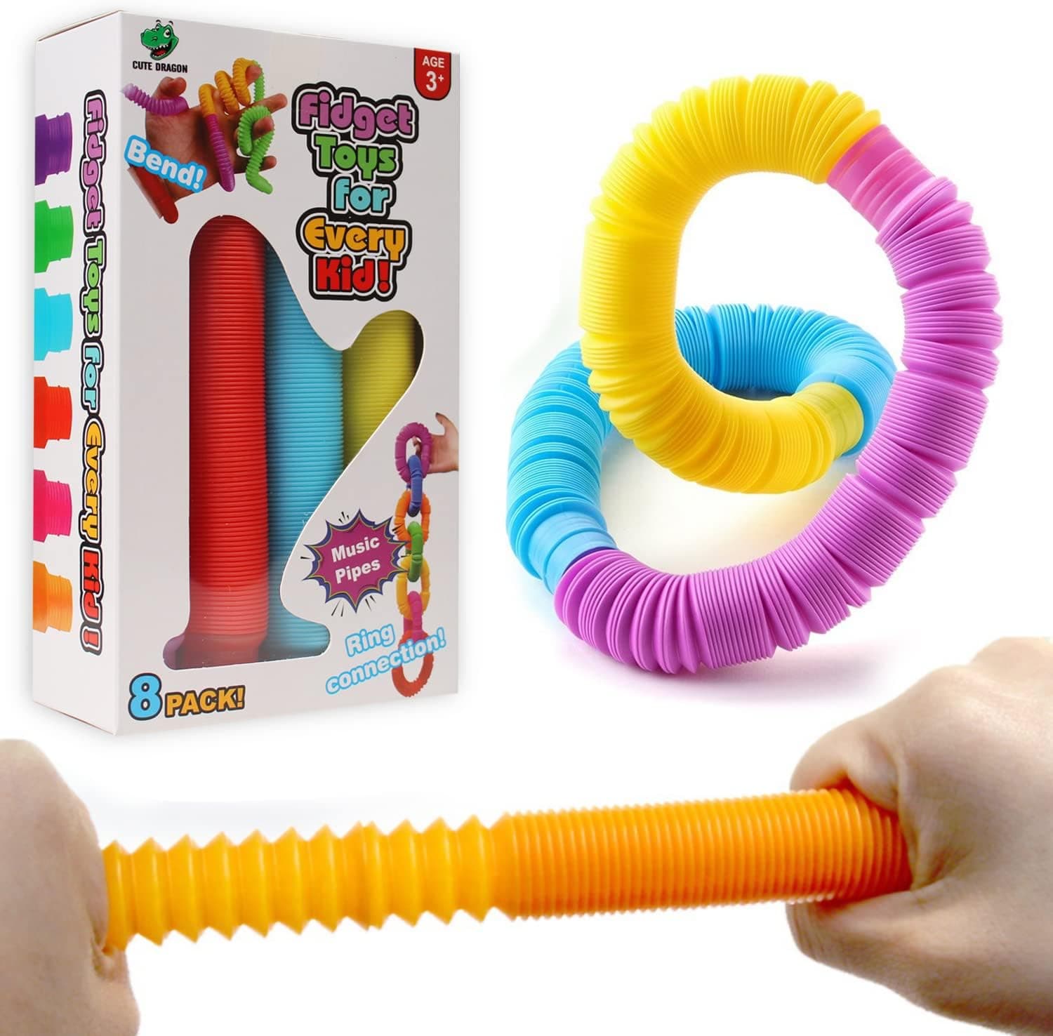 Funny 8 pk Large Pop Tubes Sensory Toys Fine Motor Skills Toddler Toys, ADHD & Autism Fidget Toy, Preschool Gifts Idea, Unique Boy & Girl Presents,Best Preschool Boy Girl Gifts