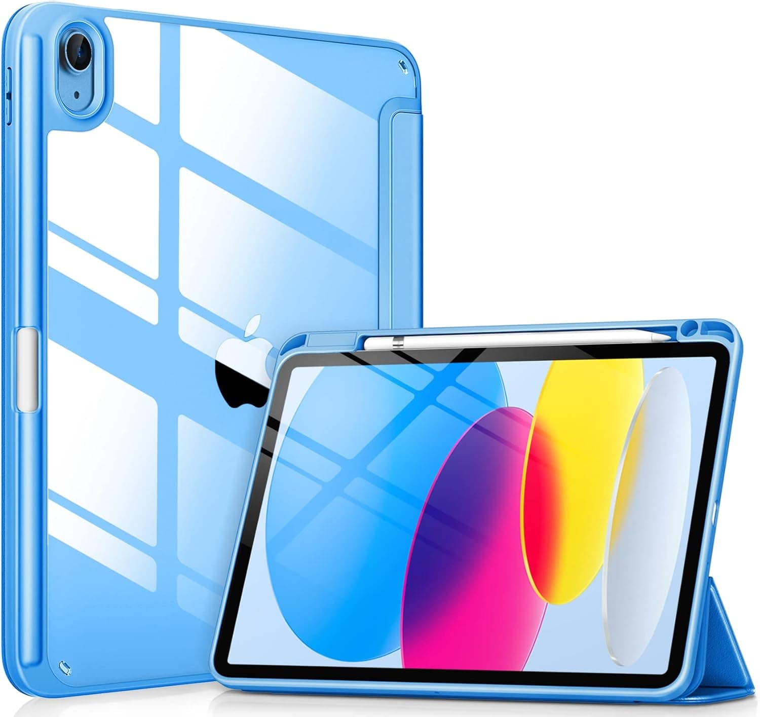 DTTOCASE iPad 10th Generation Case 2022, iPad 10.9 Inch Case with Clear Transparent Back and TPU Shockproof Frame Cover [Built-in Pencil Holder, Support Auto Sleep/Wake] -Azure