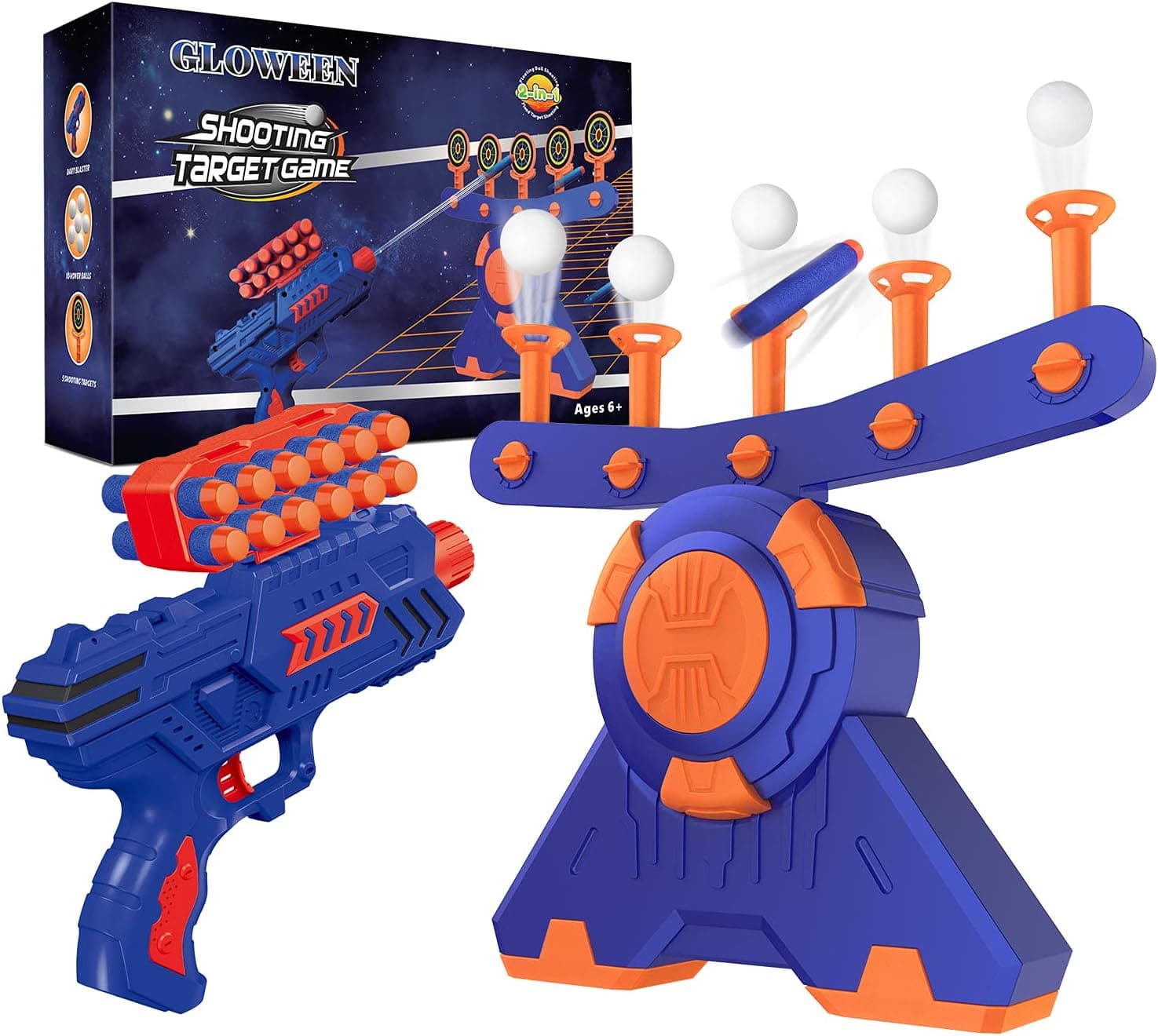 Shooting Game Toy for Age 5, 6, 7, 8, 9, 10+ Years Old Kids Boys, Floating Ball Targets Shooting Practice with Foam Blaster Toy Gun/ 10 Balls/ 5 Targets, Ideal Gift - Compatible with Nerf Toy Guns