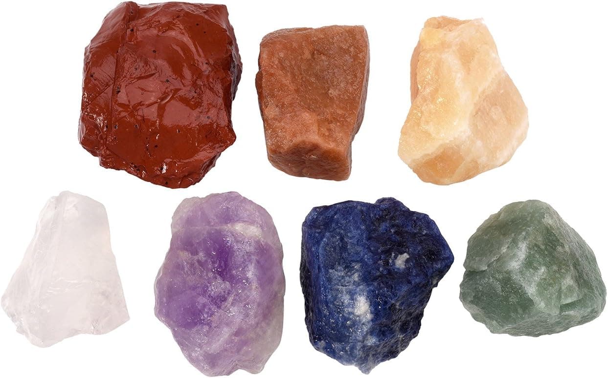 Jovivi 7 Chakra Healing Crystals Mixed Natural Rough Raw Stones for Tumbling,Cabbing,Reiki Energy - 1.57"-1.77"