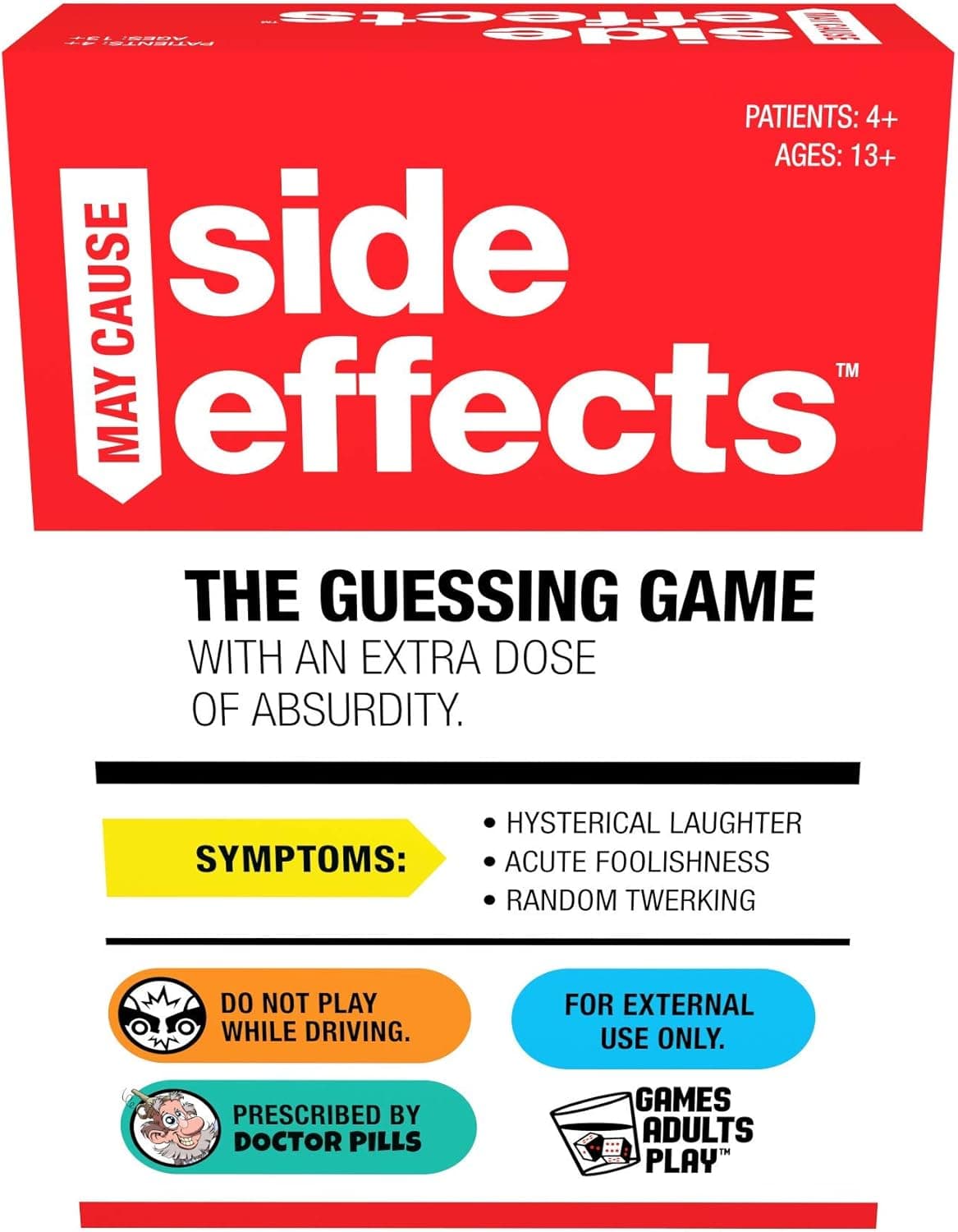 Games Adults Play May Cause Side Effects - The Guessing Game with an Extra Dose of Absurdity, Multi Color includes 50 Blue Pill Cards