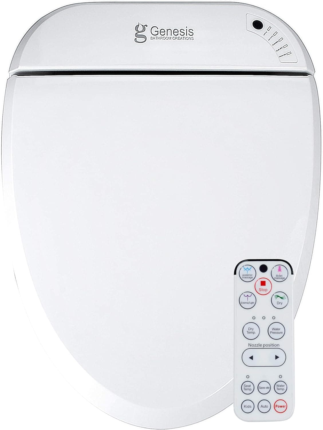 Genesis Alerotos Electric Bidet Toilet Seat - With Remote Control - Heated Seat, Warm Water Wash & Warm Air Dry - Self Cleaning Titanium Nozzle, Kids Mode, Deodorizer, Soft Close Lid (Round)
