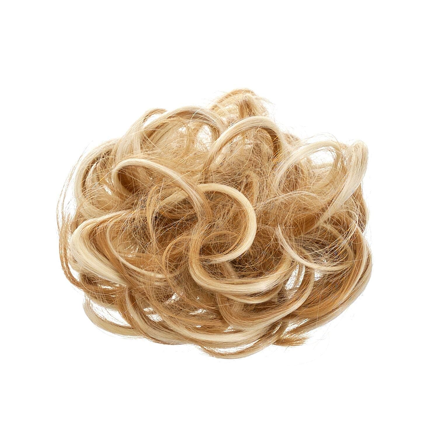 Uleeso Synthetic Hair Bun Chignon Messy Curly Hair Band Elastic Scrunchies False Hair Pieces For Women - Strawberry Blonde & Bleach Blonde 27H613