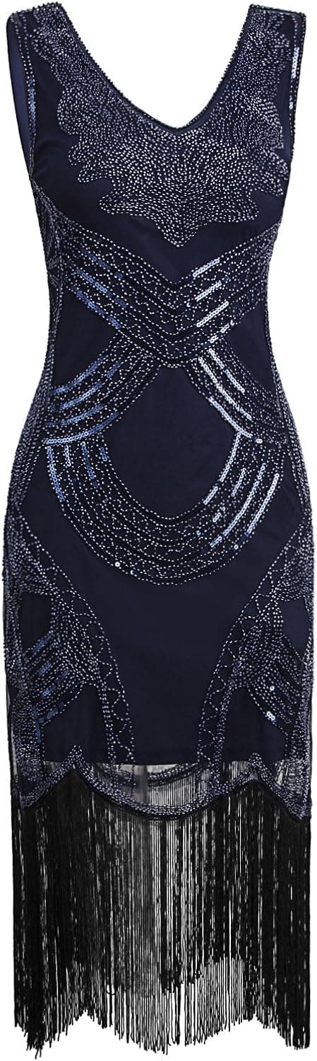 VIJIV Women's 1920s Flapper Dress Art Nouveau Great Gatsby Fringe Cocktail Dress