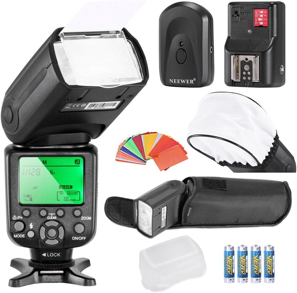 NeewerHigh Speed Sync i-TTL Camera Master/Slave Flash Kit for Nikon DSLR Cameras: NW982N-II i-TTL Flash+Flash Bounce Diffuser Cap+35-piece Color Gel Filters+Remote Flash Trigger+LR Batteries