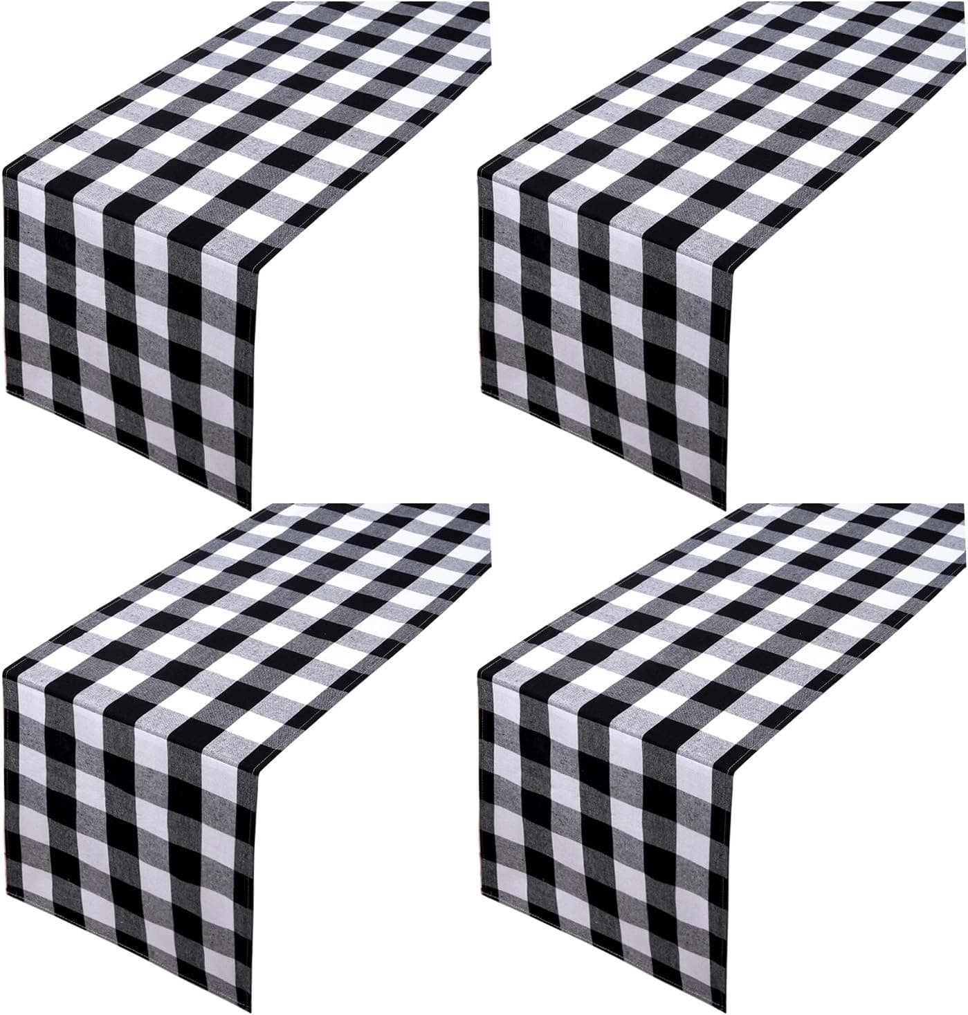 Aneco 4 Pack Checkered Table Runner Cotton Plaid Table Runner Trendy Modern Plaid Design Table Runner Elegant Decor for Indoor Outdoor Events 13 x 72 Inches Black and White