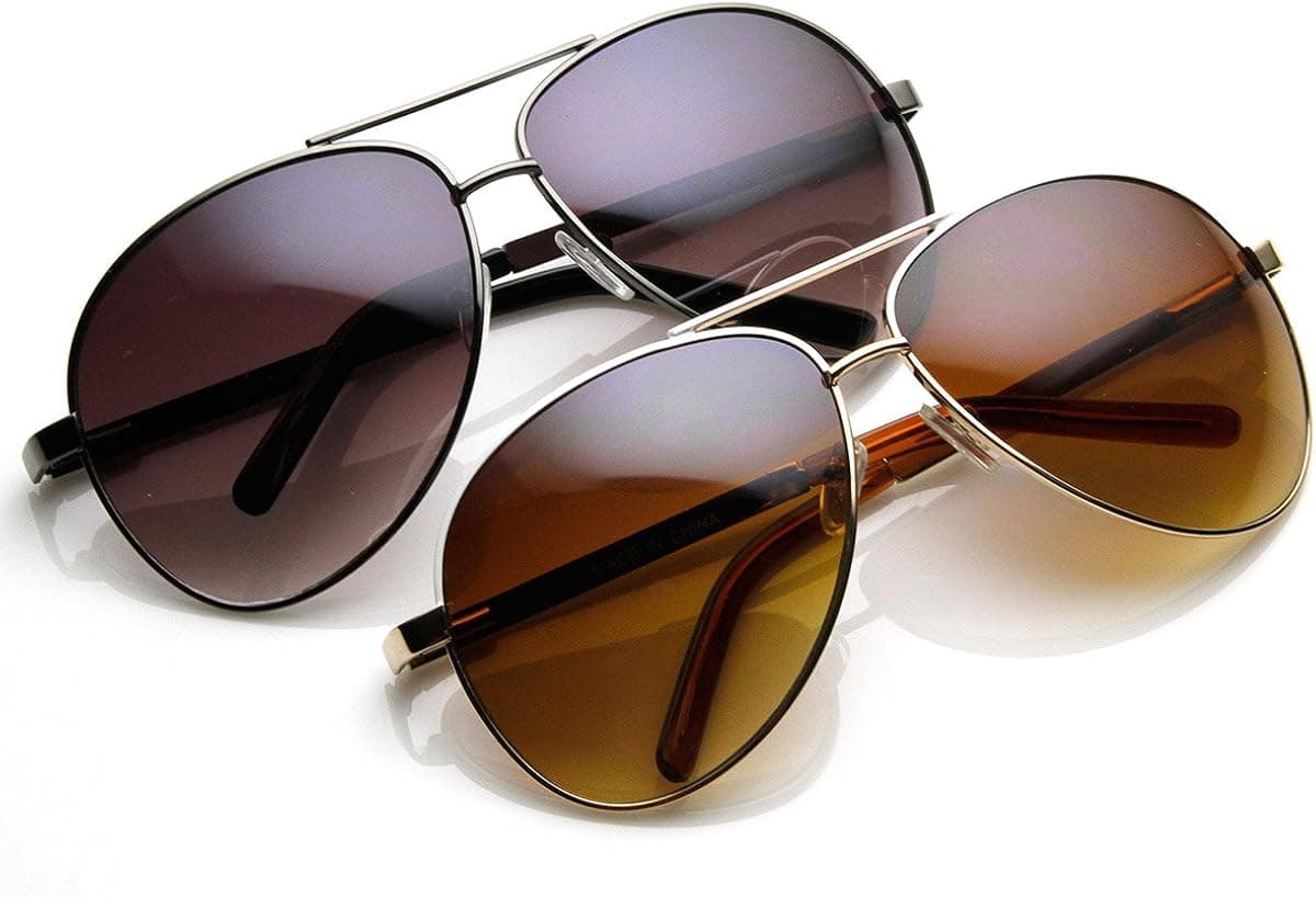 Designer Inspired Large Metal Aviator Sunglasses (2-Pack)