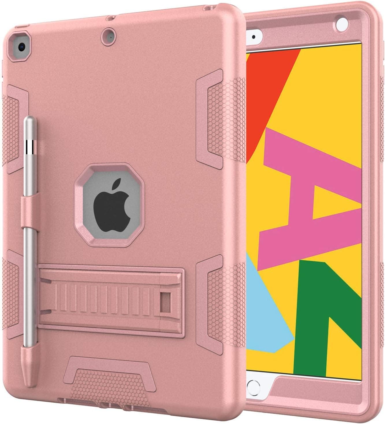 Ezavan Case for New iPad 10.2 2020/2019 (8th/7th Generation), Hybrid Heavy Duty Shockproof Full Body Protective Cover Case Built-in Kickstand & Pencil Holder for iPad 10.2 inch 8th/7th Gen (Pink)