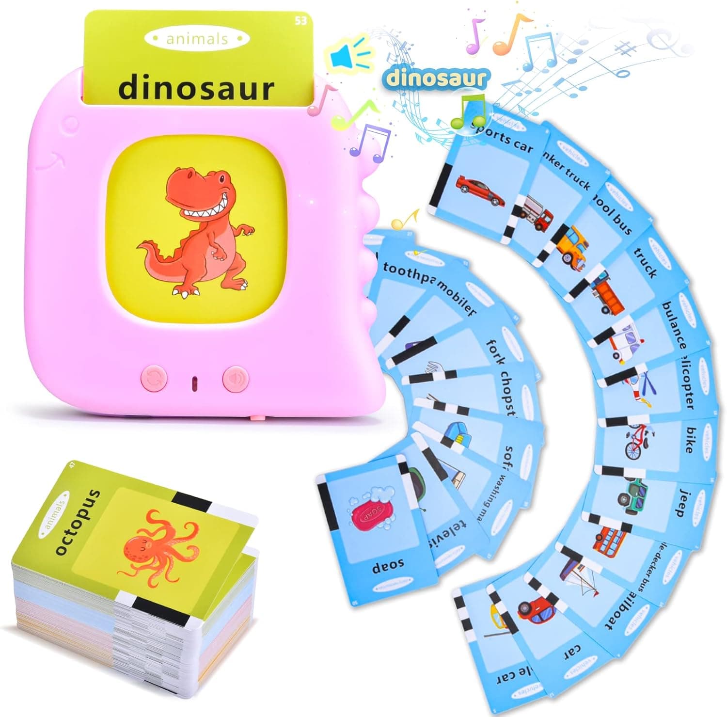 Learning Toys for Toddlers Boys Girls, Talking Flash Cards with 224 Words for Preschool Kids Christmas Birthday Gifts, Interactive Educational Toys for 3-6 Age (Pink)