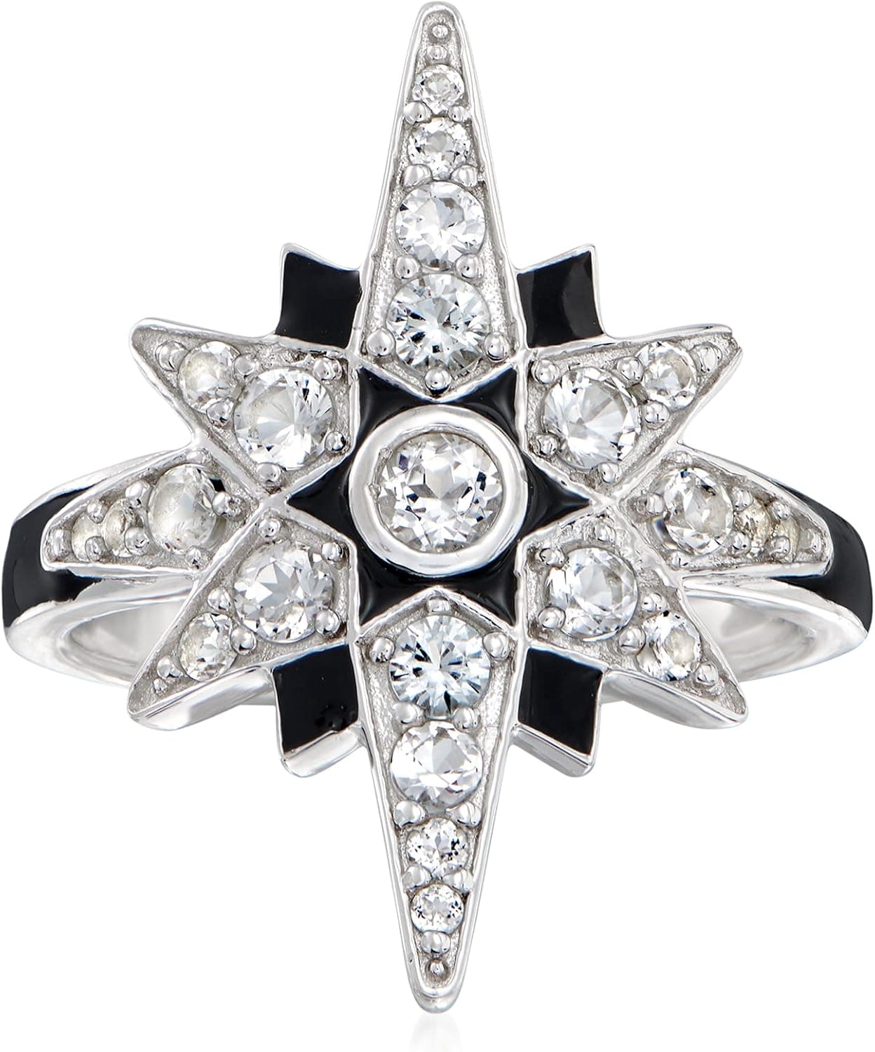 Ross-Simons 1.10 ct. t.w. White Topaz and Black Enamel Star Ring in Sterling Silver. Size 8