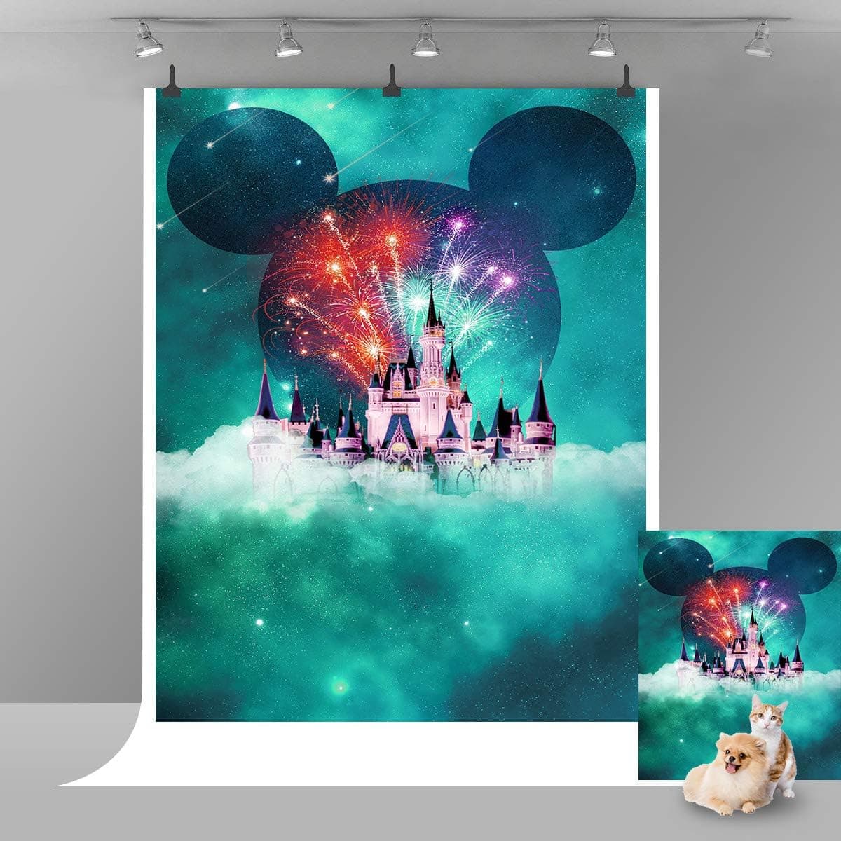 Night Disneyland Backdrop Blue Famous Landmark Photography Background Fireworks Backdrop Wedding Party Backdrop Children Birthday Party Photo Booth Backdrop Theme Party Backdrop 5x7 FT Vinyl E00T9021
