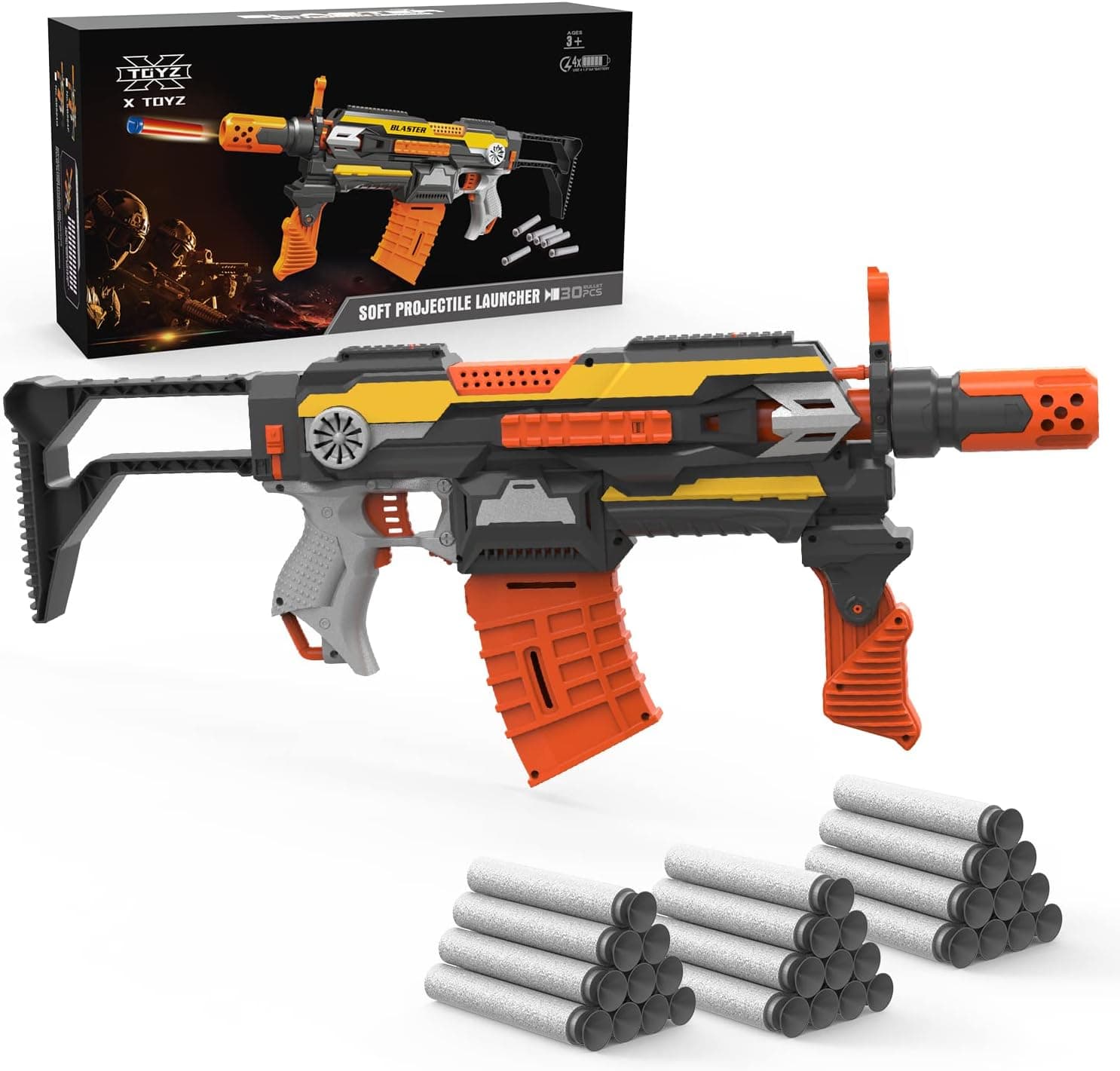XTOYZ Motorized Blaster Toy Gun, Automatic Foam Darts Blaster with 30 Foam Darts, Toy Guns Compatible with Nerf Guns, Toy Gifts for 5 6 7 8 9 10+ Years Old Boys, Ideal Gifts for Kids