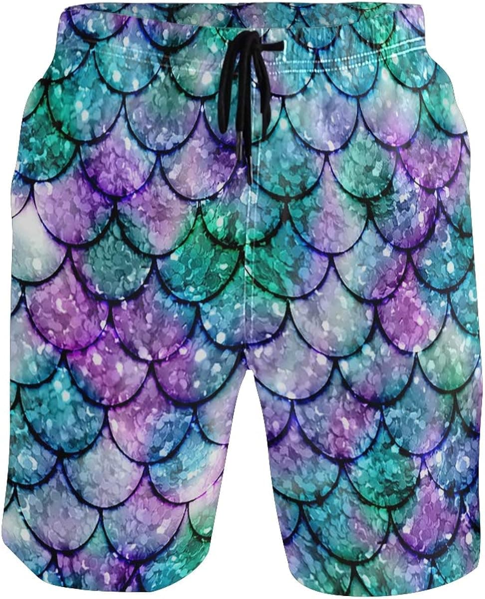 BONLOR Men's Swim Trunks Fish Scales Board Shorts Funny Color Swimming Shorts Vintage Quick Dry Beach Shorts with Mesh Lining
