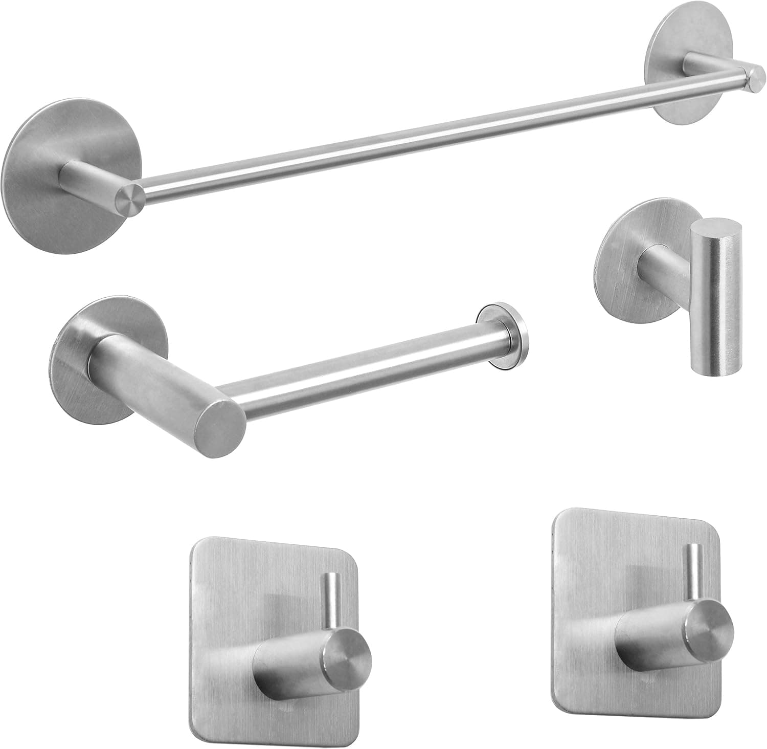 FYS 5-Piece Set-Bathroom Hardware Set-304 Stainless Steel - Include 16" Lengthen Hand Towel Bar+Toilet Paper Holder+3 Robe Towel Hooks Bathroom Accessories Kit (Brushed Nickel)