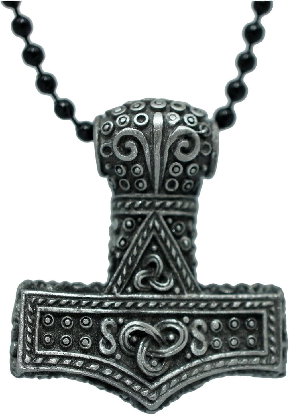 Exoticdream Mjolnir Thors Hammer Norse Viking Odin Loki Pewter Pendant + 24" Ball Chain Necklace Jewelry - XXI