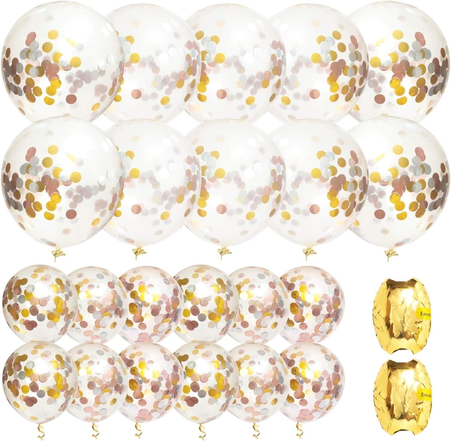 Rose Gold Confetti Balloons 18 and 12" - Golden Confetti Balloons, Jumbo | Gold, Rose Gold, Silver Metallic Foil | Birthday Party, Bridal Shower, Wedding, Event Decoration 2 Sizes