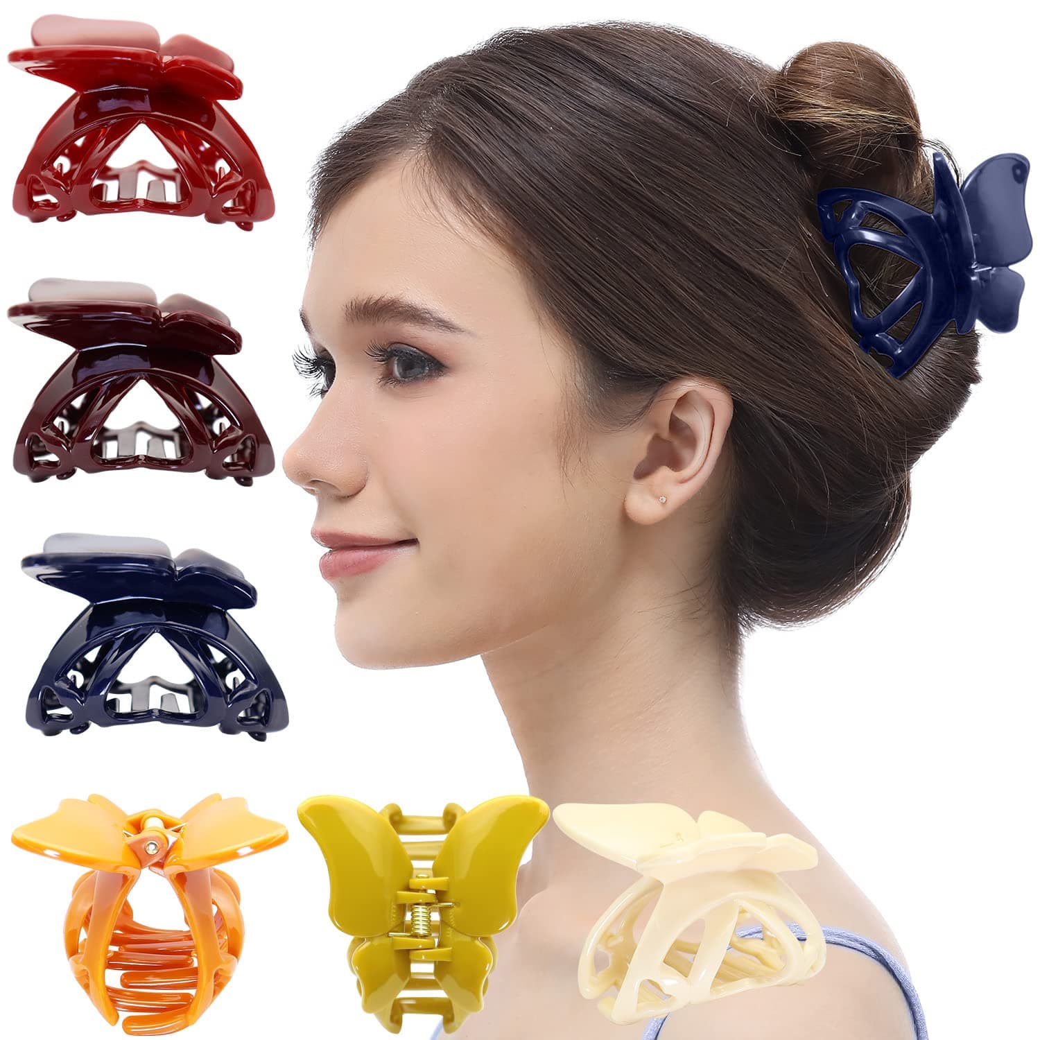 RC ROCHE ORNAMENT 6 Pcs Womens Butterfly Wing Heart Claw Barrette Nonslip Interlocking Teeth Styling Fashion Beauty Accessory Classic Clamp Jaw Clip, Medium Classic Multicolor