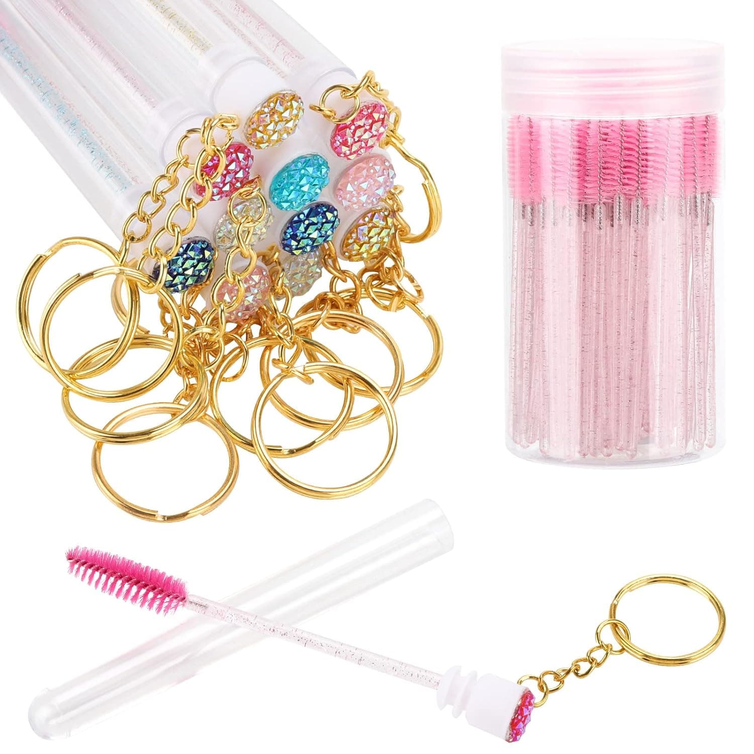 112 Pieces Mascara Wand Tube Set, 100 Pieces Eyelash Brushes with 12 Pieces Diamond Empty Eyelash Brush Tube Spoolies Makeup Tool for Women Girls Makeup