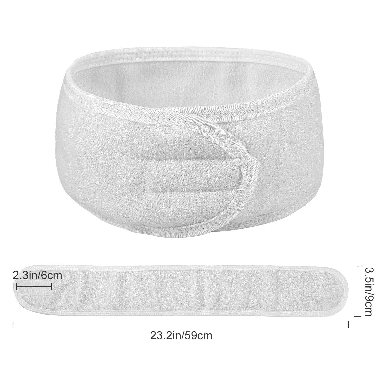 Spa Facial Headband Make Up Wrap Head Terry Cloth Headband Stretch Towel with Magic Tape, 4 Pieces (White, Green, Pink, Black)
