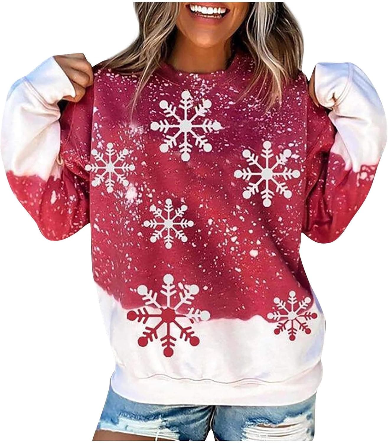 Sweatshirt for Womens Cute Elk Print Loose Top Christmas Casual Plus Size Sweater O Neck Long Sleeve Pullover