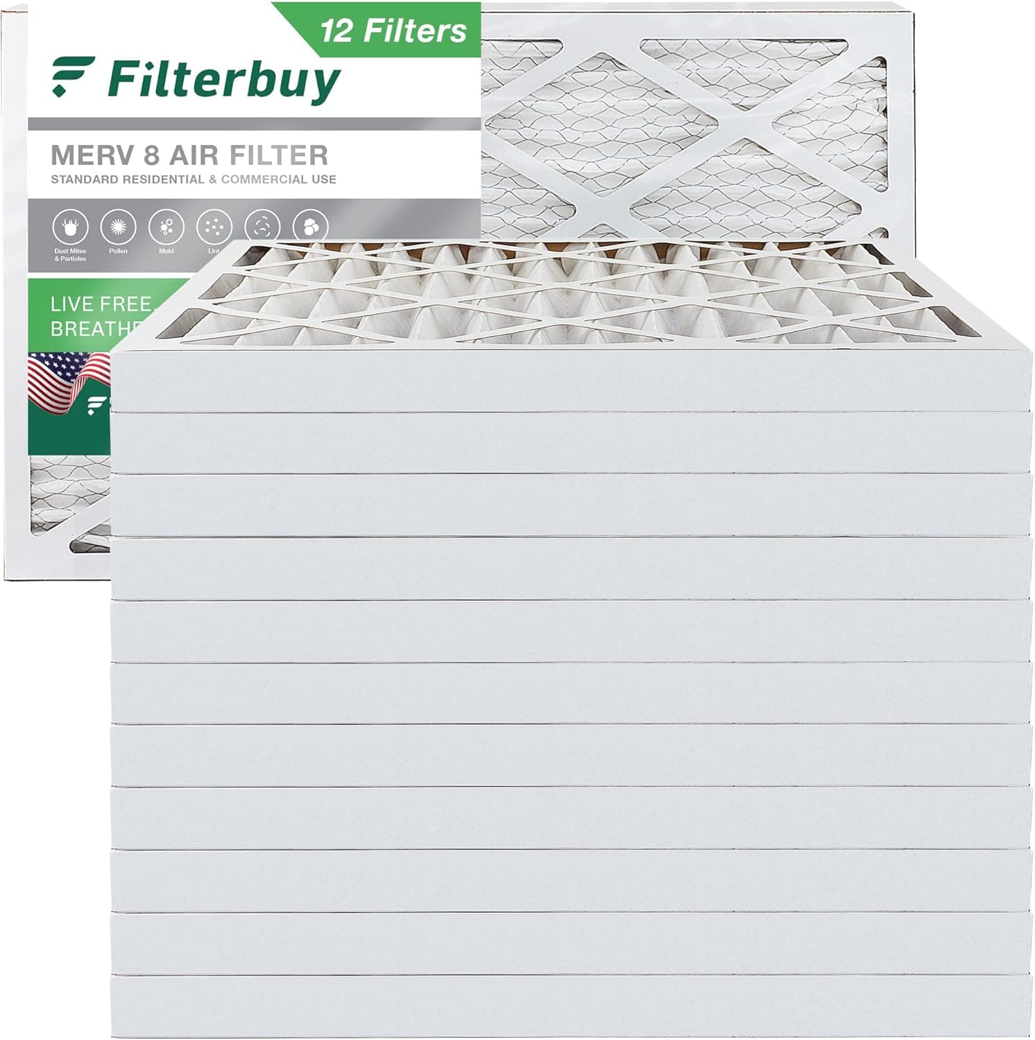Filterbuy 20x30x2 Air Filter MERV 8 Dust Defense (12-Pack), Pleated HVAC AC Furnace Air Filters Replacement (Actual Size: 19.75 x 29.75 x 1.75 Inches)