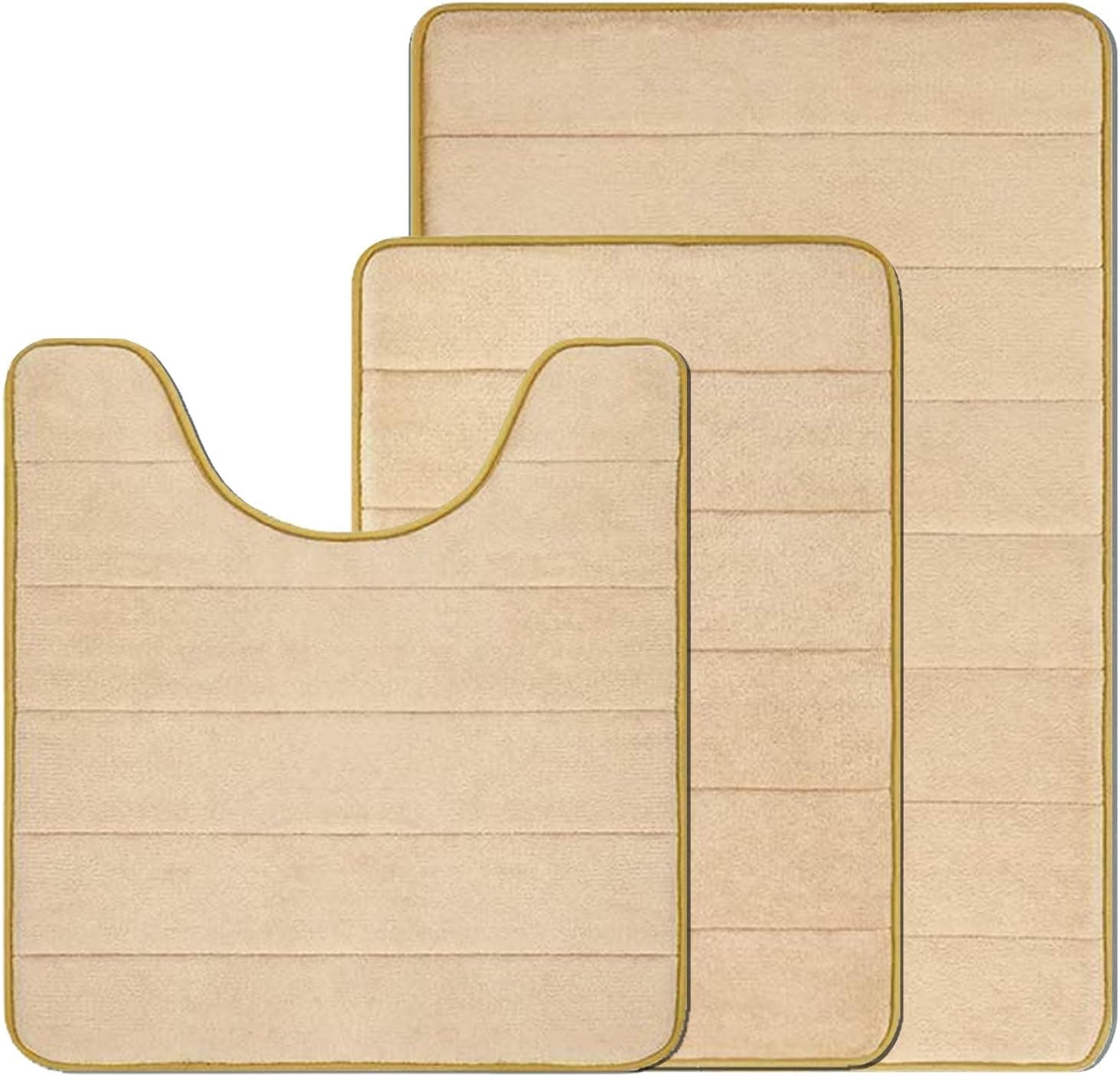 RUN HELIX Bathroom Rugs Bathroom Rug Set 3 Piece Memory Foam Bath Mat Bath Mats for Bathroom Thick Soft Absorbent Bath Rugs Shower Mat with No Slip PVC Backing Machine Washable,Easy to Dry - Beige