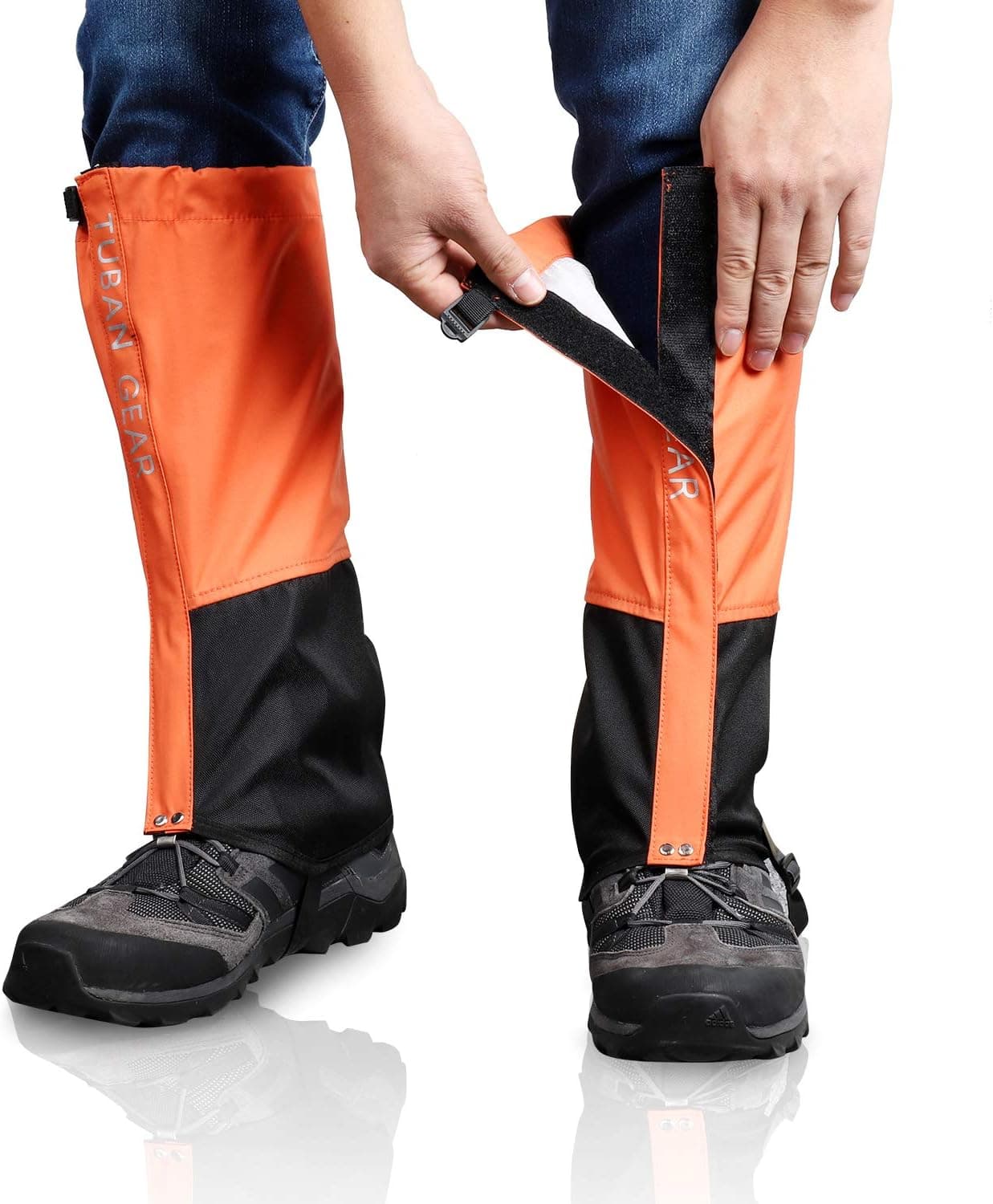 Hiking Walking Leg Gaiters Waterproof Breathable Quick Dry for Women Mens,Snow Boot Leg Covers Durable with 500D Anti-Tear Oxford Fabric for Shooting Trimming Climbing Fishing Hunting Skiing(Orange)