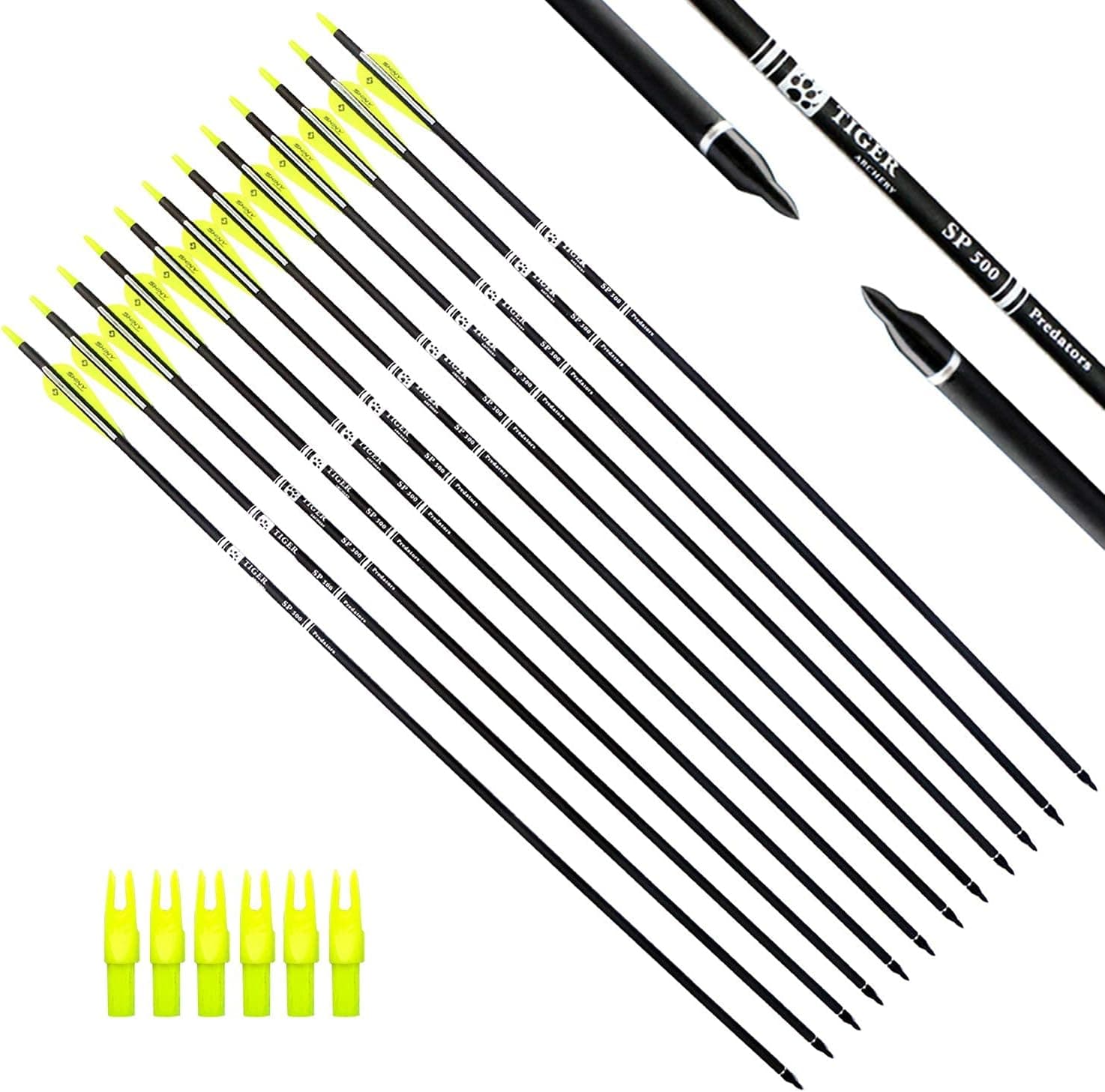 TIGER ARCHERY 30Inch Carbon Arrow Practice Hunting Arrows with Removable Tips for Compound & Recurve Bow(Pack of 12)