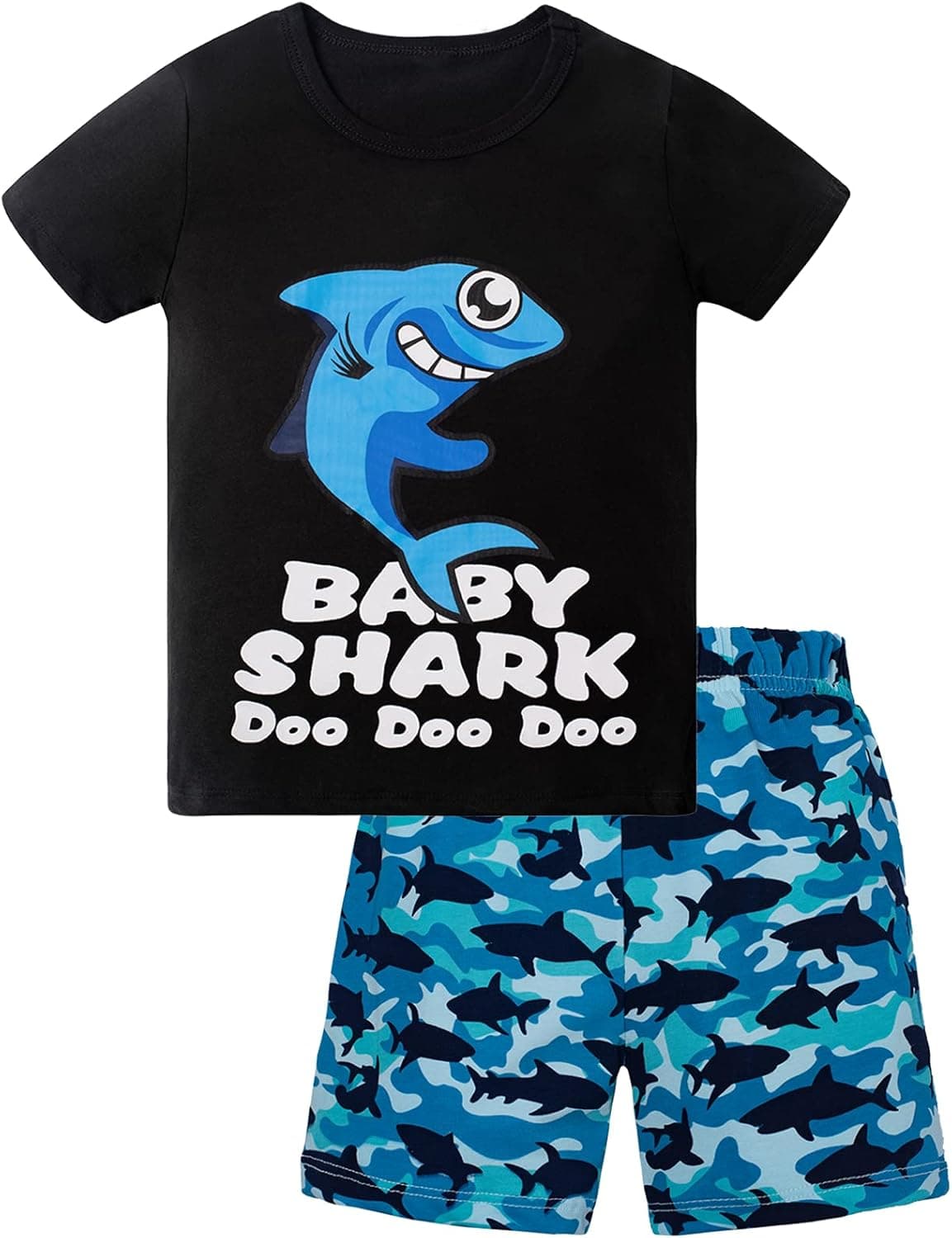 Baby Boy Clothes Baby Shark Doo Doo Doo Print Summer Cotton Short Sleeve Outfits Set Romper + Short Pants…