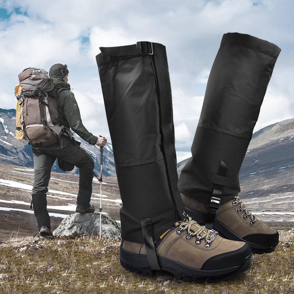 LeanKing Leg Gaiters, Waterproof Snow Boot Gaiters 600D Anti-Tear Oxford Fabric Outdoor Waterproof Snow Leg Gaiters for Outdoor Hiking Walking Hunting Climbing Mountain (Black, L)