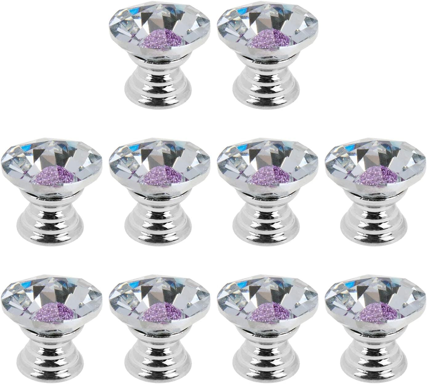 Quluxe 10 Pcs Diamond Cabinet Knobs, 20 mm Crystal Colorful Glass Drawer Pulls, Decorative Knobs, Diamond Shape Wardrobe Pulls Handles for Kitchen, Bathroom, Cabinet, Dresser and Cupboard- Purple