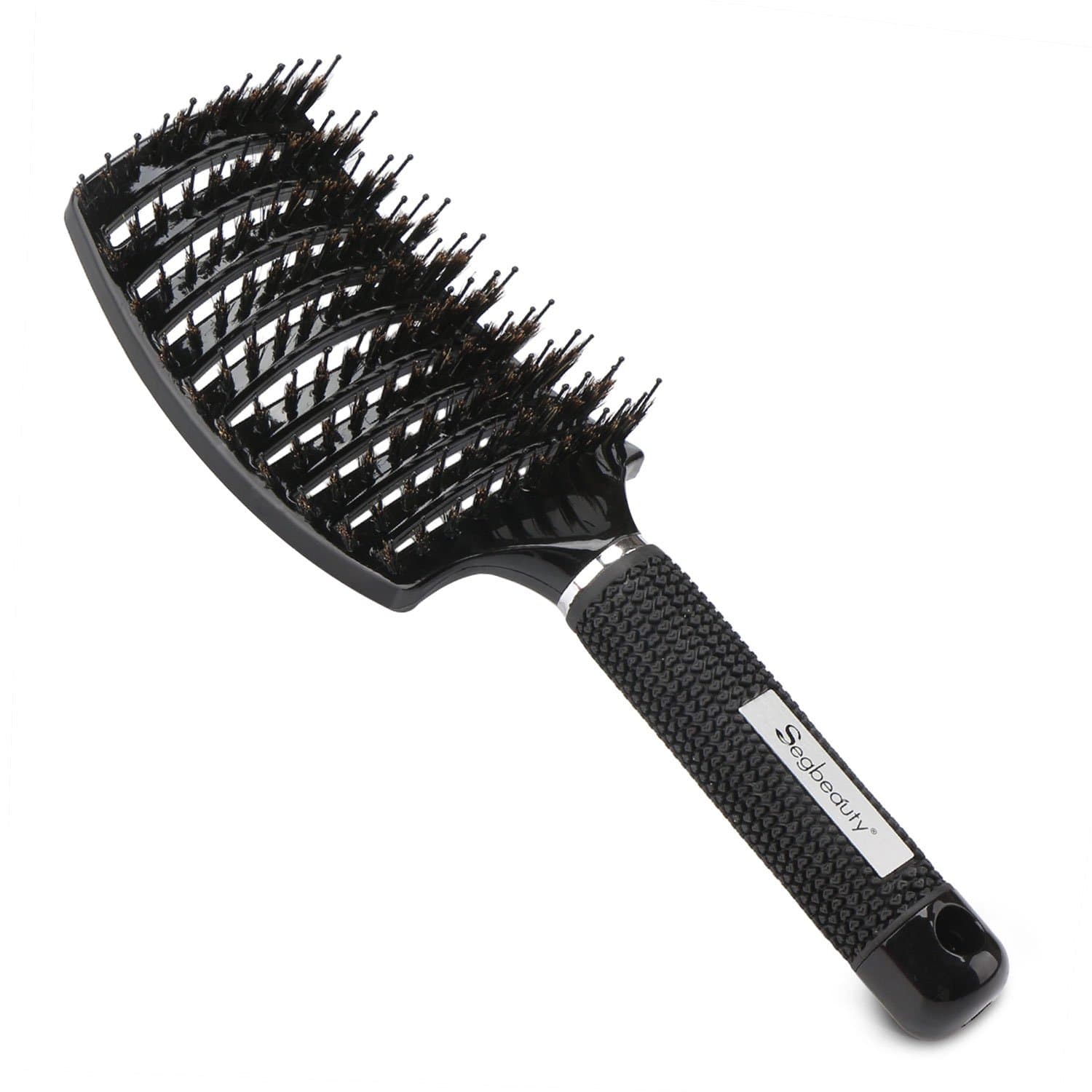 Boar Bristle Vented Hair Brush, Curved Paddle Brush with Nylon Pins for Fast Blow Drying, Frizz Control Brush Detangling Comb for Women Long, Thick, Curly Hair Care Scalp Massager for Hair Growth