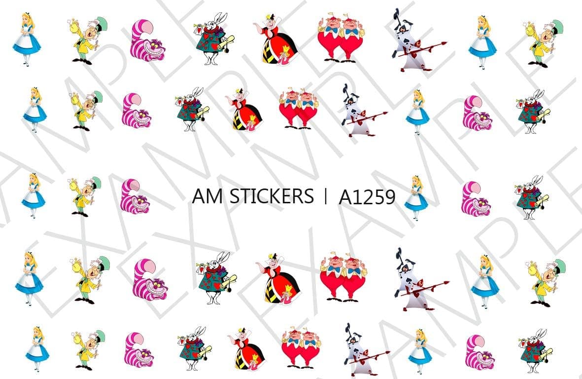 Alice in Wonderland Water Nail Art Transfers Stickers Decals - Set of 43 - A1259