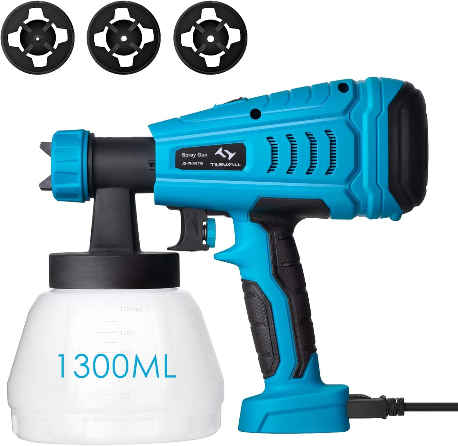 Tilswall Paint Sprayer, 550w Spray Gun Home Electric Paint Gun with 1300ml Detachable Tank max 1200ml/min, 3 Spray Patterns, 3 Nozzle Sizes for Fence, Cabinet, Home Painting